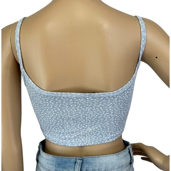 2/$30 Brandy Melville Eyelet Floral Cotton Crop Tank Top Baby Blue Knit One Size - Picture 5 of 10